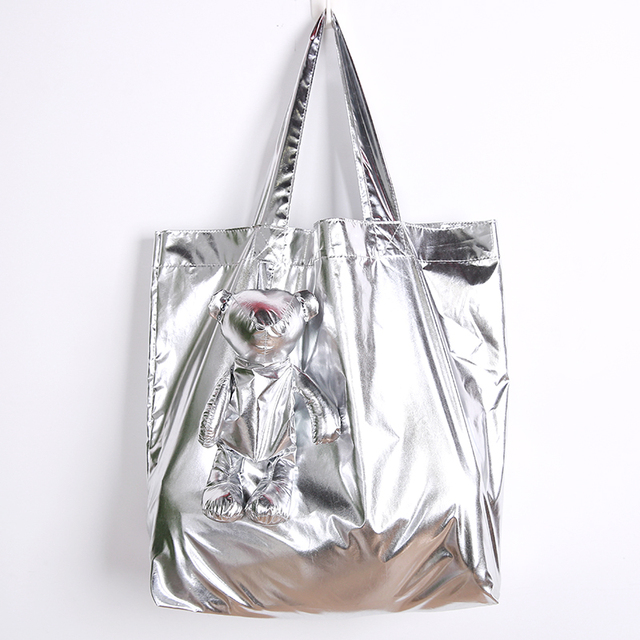 Wodoodporna torba na zakupy ECO Silver Coated Bear z wysokiej jakości bawełnianym wypełnieniem - Wianko - 6
