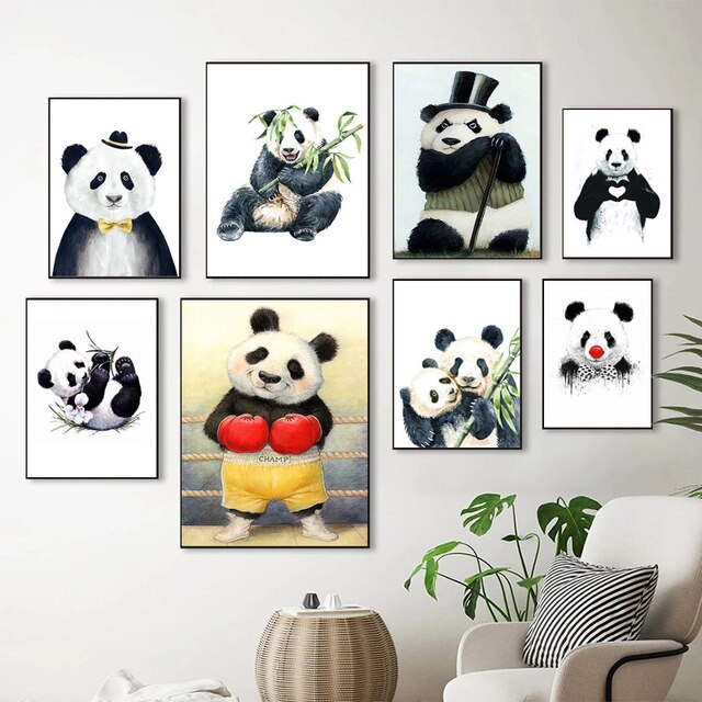 Plakat Nowoczesny Panda Animal - plakat skandynawski i abstrakcyjne malowidło na płótnie do dekoracji wnętrz salonu i sypialni - Wianko - 1