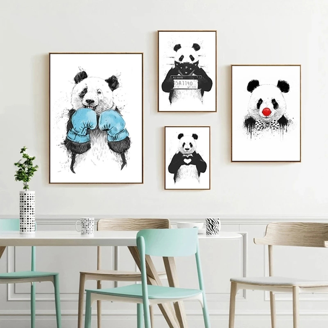 Plakat Nowoczesny Panda Animal - plakat skandynawski i abstrakcyjne malowidło na płótnie do dekoracji wnętrz salonu i sypialni - Wianko - 3