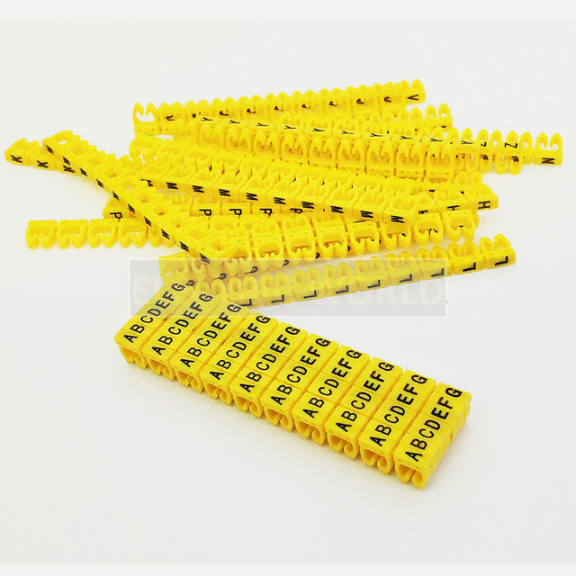 Tuleje do kabli - Plastikowy znacznik klip do kabla M-0 M-1 M-2 M-3 marker drutowy Alphabit A-Z 1.5 sqmm, żółty, izolowane - Wianko - 5