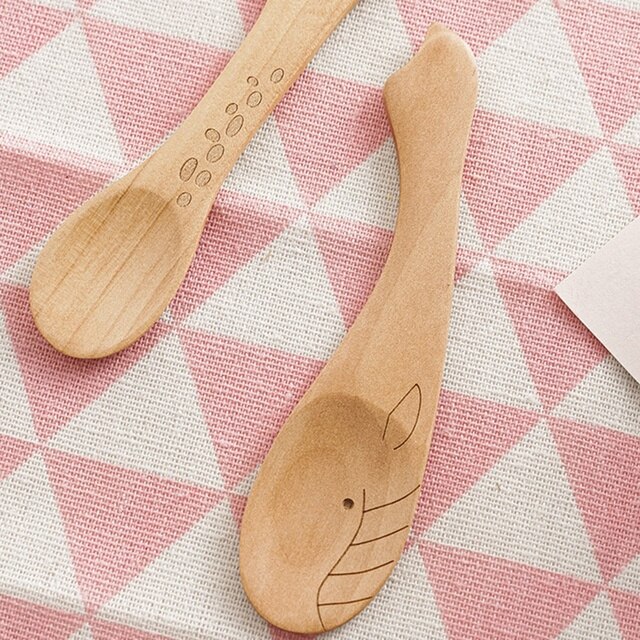 Zestaw drewnianych łyżek naturalnych japońskich dla dzieci - zwierzęce kreskówki, lody, desery - Wianko - 8