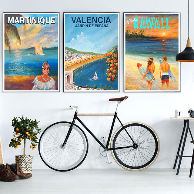 Plakat Vintage Travel Martynika Hawaje Valencia do dekoracji salonu - druk na płótnie o wysokiej jakości - Wianko - 5