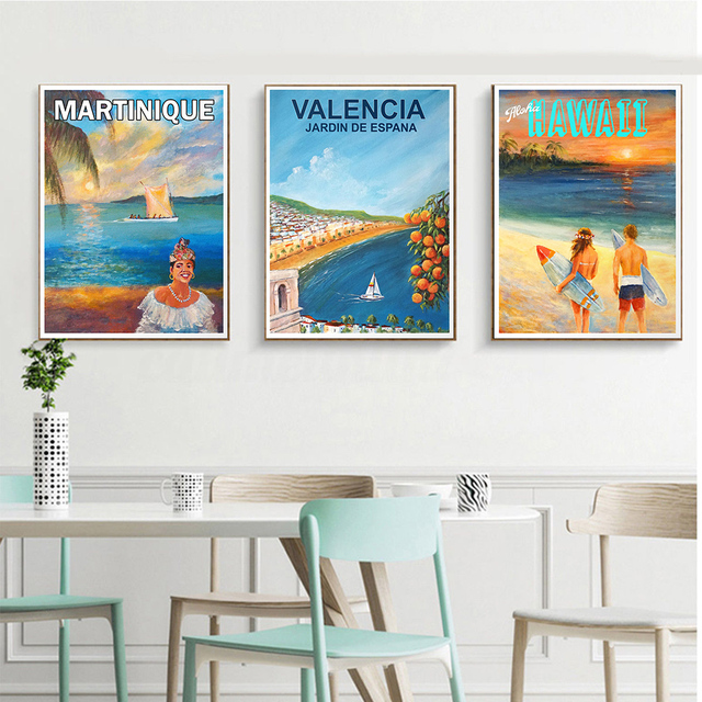 Plakat Vintage Travel Martynika Hawaje Valencia do dekoracji salonu - druk na płótnie o wysokiej jakości - Wianko - 3