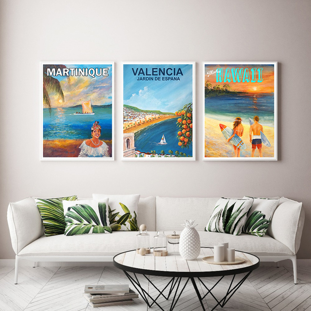 Plakat Vintage Travel Martynika Hawaje Valencia do dekoracji salonu - druk na płótnie o wysokiej jakości - Wianko - 4