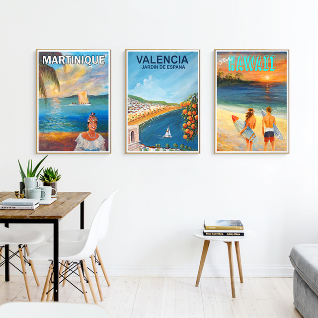 Plakat Vintage Travel Martynika Hawaje Valencia do dekoracji salonu - druk na płótnie o wysokiej jakości - Wianko - 6