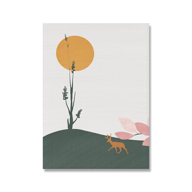 Abstrakcyjny różowy obraz ścienny na płótnie z motywem minimalistycznego łoś- Nordic plakat do dekoracji salonu i sypialni - Wianko - 4