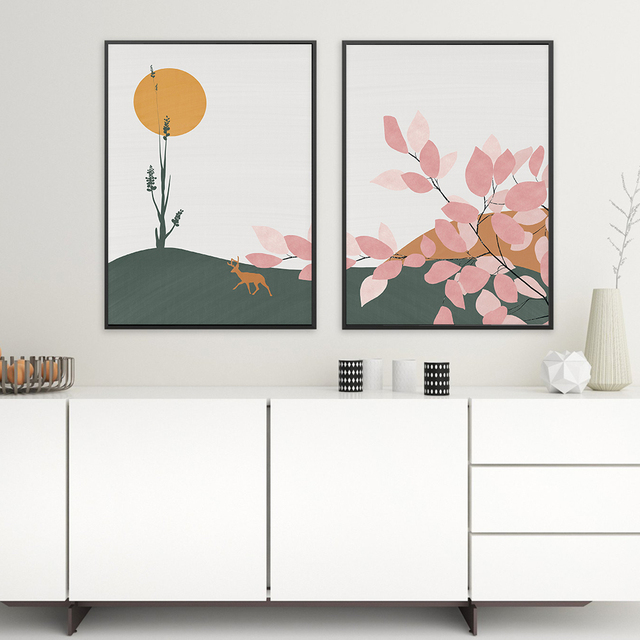 Abstrakcyjny różowy obraz ścienny na płótnie z motywem minimalistycznego łoś- Nordic plakat do dekoracji salonu i sypialni - Wianko - 1