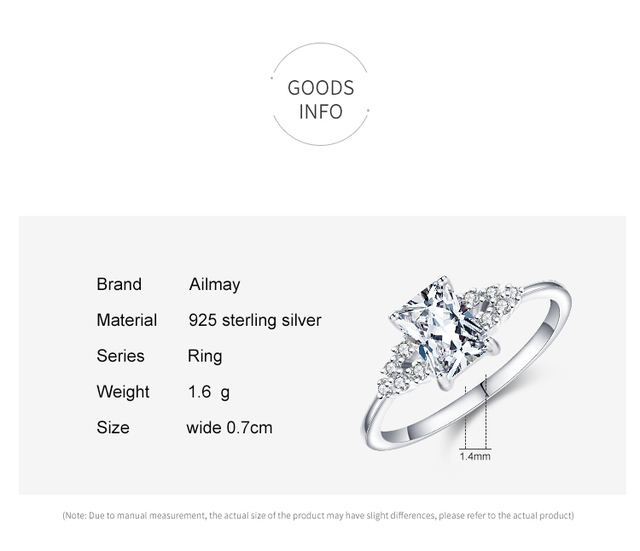 Pierścień ślubny Ailmay z oryginalnego srebra 925, z kwadratowymi cyrkoniami i luksusowym wykończeniem - Wianko - 5