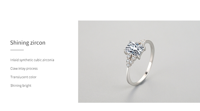 Pierścień ślubny Ailmay z oryginalnego srebra 925, z kwadratowymi cyrkoniami i luksusowym wykończeniem - Wianko - 4