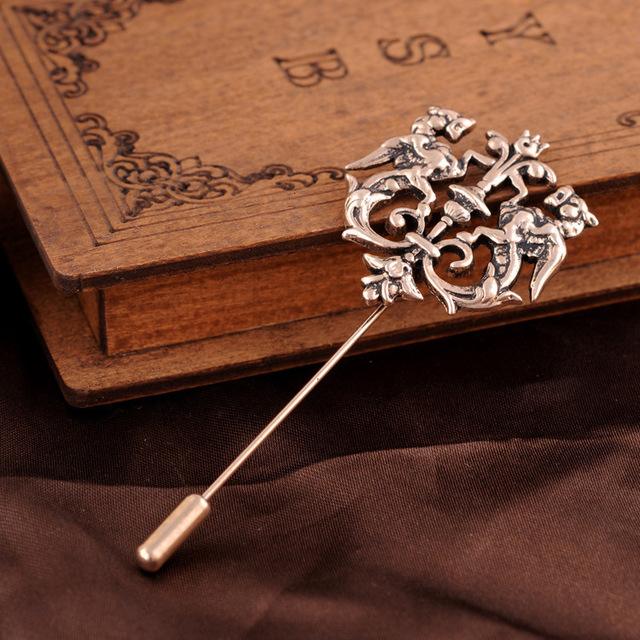 Broszka z kwiatem róży dla młodego pana - pin na klapę garnituru z wizerunkiem głowy jelenia - Wianko - 11