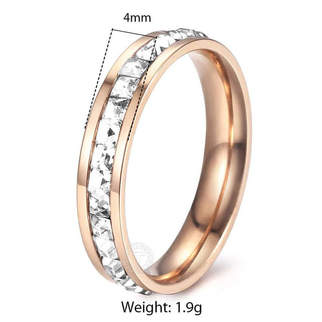 Pierścionek zaręczynowy z różowego złota 585, o szerokości 4mm, zdobiony cyrkoniami, wykonany z nierdzewnej stali, biżuteria dla mężczyzn i kobiet, prezenty, para, dropshipping - Wianko - 4