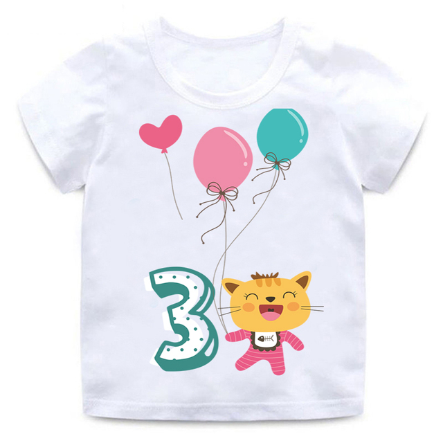 Koszulka dziewczęca z krótkim rękawem, z nadrukiem niedźwiedzia i numerem 12, 3, 4, 8, 9, idealna na urodziny - Wianko - 2