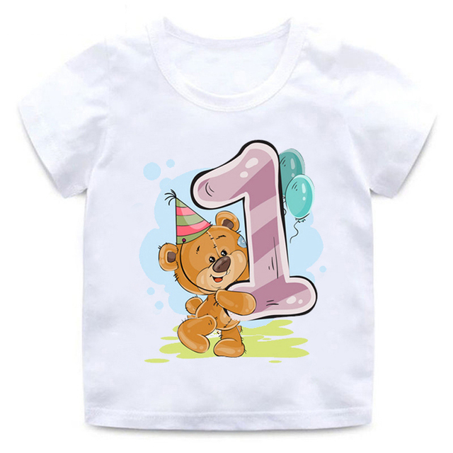 Koszulka dziewczęca z krótkim rękawem, z nadrukiem niedźwiedzia i numerem 12, 3, 4, 8, 9, idealna na urodziny - Wianko - 11