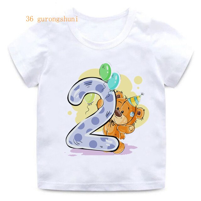 Koszulka dziewczęca z krótkim rękawem, z nadrukiem niedźwiedzia i numerem 12, 3, 4, 8, 9, idealna na urodziny - Wianko - 12