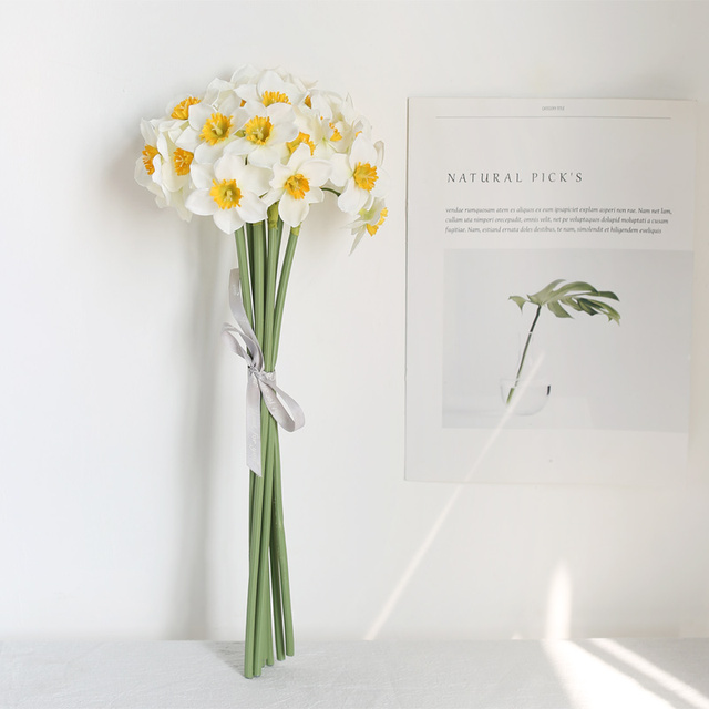 Sztuczny narcyz - bukiet kwiatów dekoracyjnych do wnętrz - żonkil - prezent na Dzień Matki - Wianko - 8
