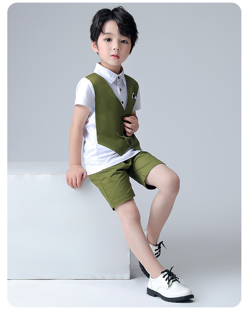 Garnitur chłopięcy z dwoma fałszywymi koszulkami krótkim rękawem, klasycznym mundurkiem szkolnym oraz zestawem ubrań dla niemowląt - Wianko - 5