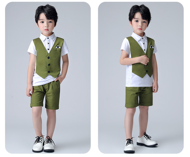 Garnitur chłopięcy z dwoma fałszywymi koszulkami krótkim rękawem, klasycznym mundurkiem szkolnym oraz zestawem ubrań dla niemowląt - Wianko - 6