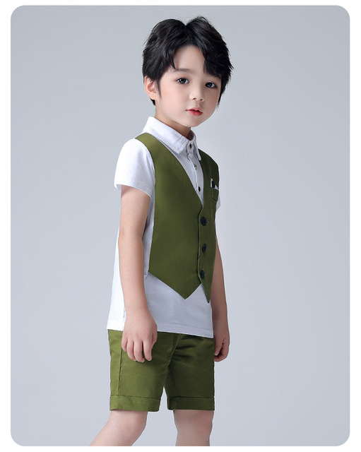 Garnitur chłopięcy z dwoma fałszywymi koszulkami krótkim rękawem, klasycznym mundurkiem szkolnym oraz zestawem ubrań dla niemowląt - Wianko - 7