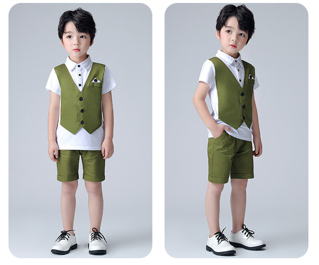 Garnitur chłopięcy z dwoma fałszywymi koszulkami krótkim rękawem, klasycznym mundurkiem szkolnym oraz zestawem ubrań dla niemowląt - Wianko - 4