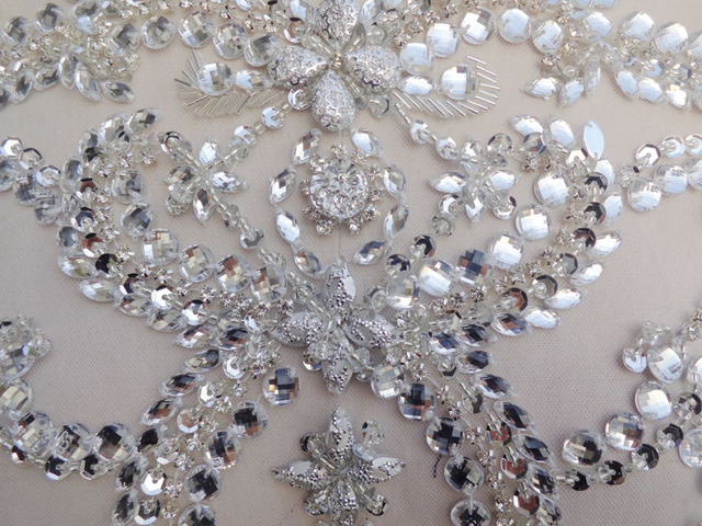 Ręcznie wykonana łata wykończenia z kryształów górskich A301-5, srebrna, 46x30 cm, do aplikacji na sukienki i akcesoria - Wianko - 3