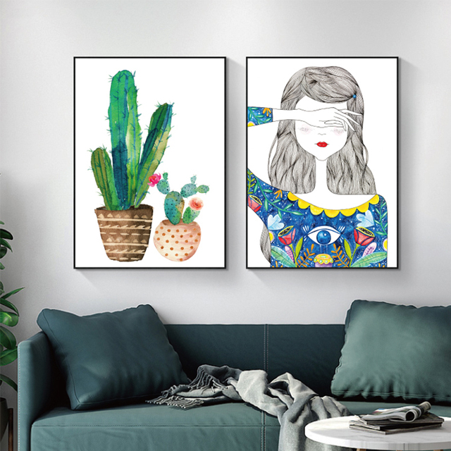 Plakat artystyczny Nordic z płótna - kaktus i moda dziewczyna do salonu i łóżka, dekoracja ściany bez ramki - Wianko - 5