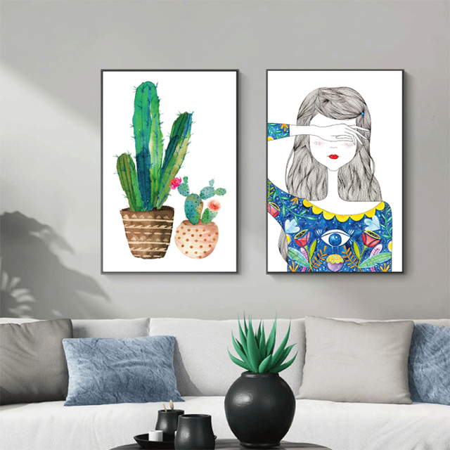 Plakat artystyczny Nordic z płótna - kaktus i moda dziewczyna do salonu i łóżka, dekoracja ściany bez ramki - Wianko - 6