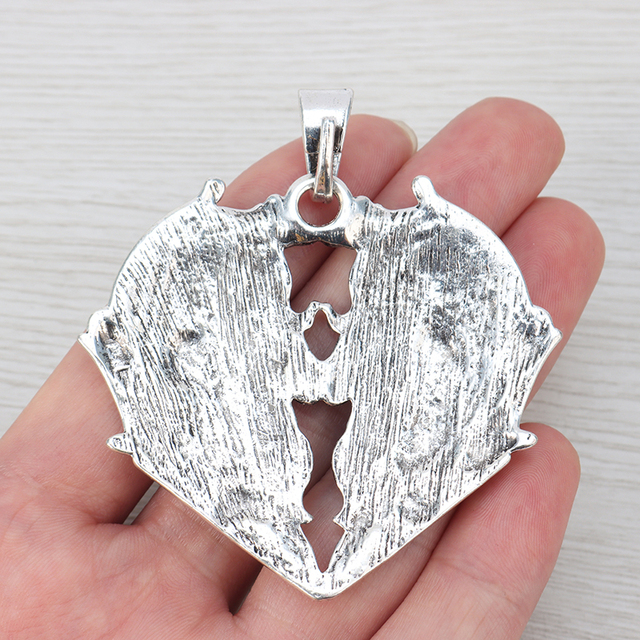 Wisiorek Love Heart Charms z dużym rzeźbionym kwiatem, zawieszka do naszyjnika z komponentami do biżuterii, rozmiar 69x63mm - Wianko - 2