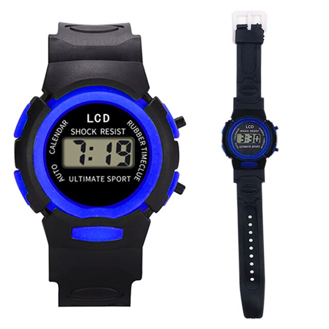 Dziecięce wodoodporne zegarki elektroniczne czarny kolor cyfrowe sportowe koło - Wianko - 1