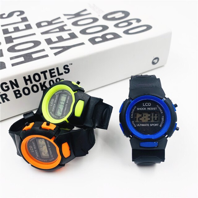 Dziecięce wodoodporne zegarki elektroniczne czarny kolor cyfrowe sportowe koło - Wianko - 7