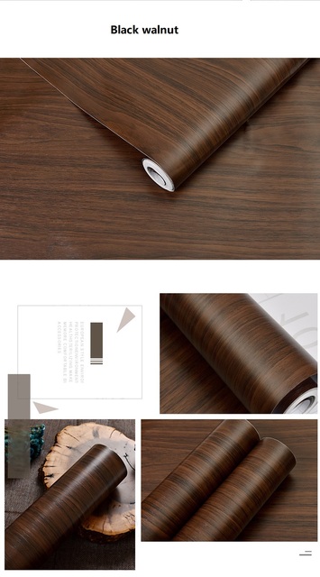 Drewniany pasek czarnej PVC tapety samoprzylepne w rolkach - dekoracyjne naklejki do nowoczesnych mebli - Wianko - 9