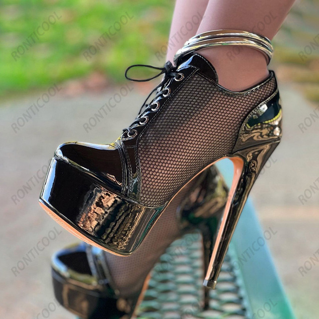 Czarne letnie buty damskie na koturnach w stylu Ronticool - seksowne i piękne ze siatką powietrzną - Wianko - 5