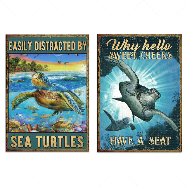 Dziewczyna z zamiłowaniem do żółwi morskich i słodkimi policzkami - plakat vintage w oceanicznym stylu - Wianko - 5