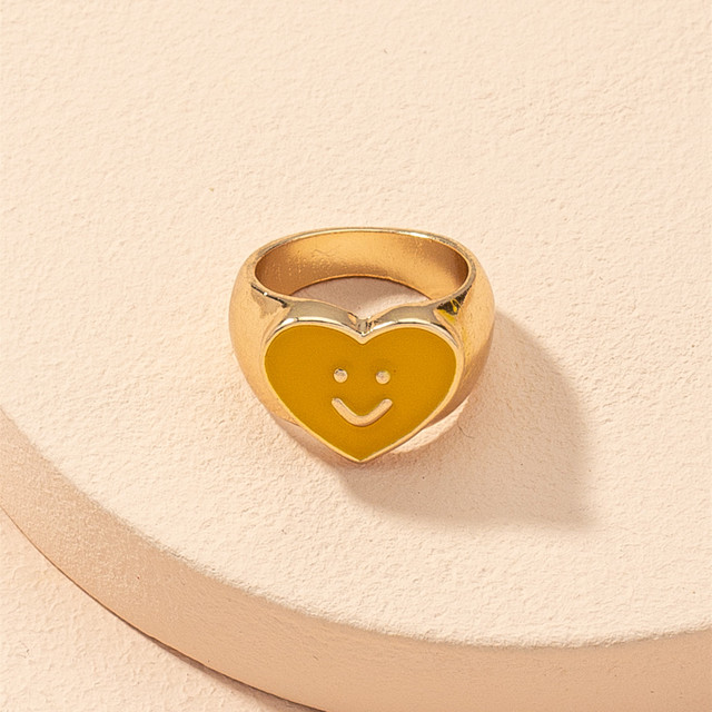 Grzyb uśmiech pierścień z emalią - luksusowa biżuteria na szczęście z sercem i kwiatkiem - Wianko - 8