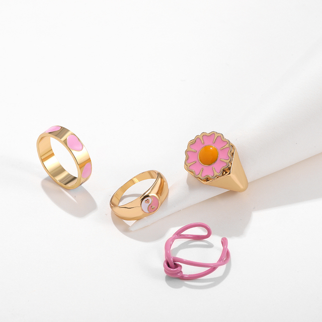 Zestaw pierścieni Vintage Multicolor z motywem owada i motyla, delikatne pierścionki w kształcie serca, wykonane z metalu w kolorze złotym - biżuteria estetyczna dla kobiet i dziewczyn - Wianko - 1