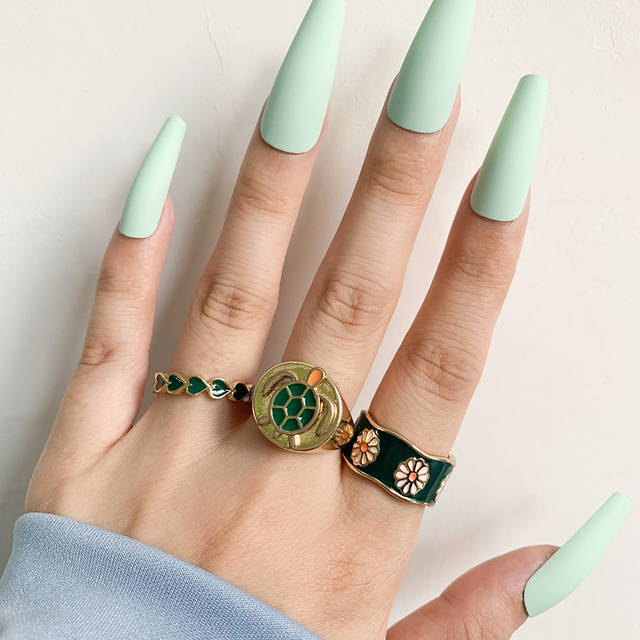 Zestaw pierścieni Vintage Multicolor z motywem owada i motyla, delikatne pierścionki w kształcie serca, wykonane z metalu w kolorze złotym - biżuteria estetyczna dla kobiet i dziewczyn - Wianko - 38