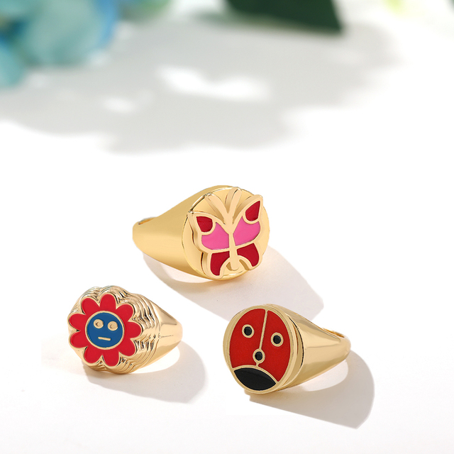 Zestaw pierścieni Vintage Multicolor z motywem owada i motyla, delikatne pierścionki w kształcie serca, wykonane z metalu w kolorze złotym - biżuteria estetyczna dla kobiet i dziewczyn - Wianko - 13