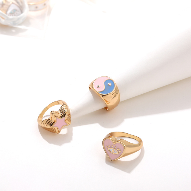 Zestaw pierścieni Vintage Multicolor z motywem owada i motyla, delikatne pierścionki w kształcie serca, wykonane z metalu w kolorze złotym - biżuteria estetyczna dla kobiet i dziewczyn - Wianko - 27