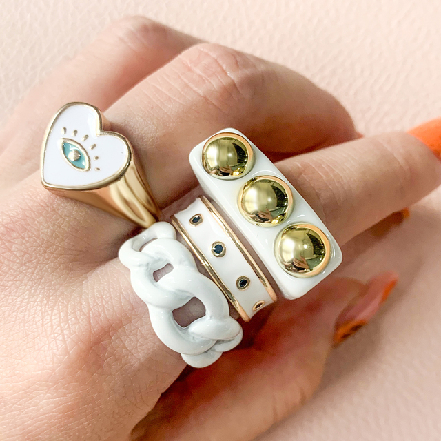 Zestaw pierścieni Vintage Multicolor z motywem owada i motyla, delikatne pierścionki w kształcie serca, wykonane z metalu w kolorze złotym - biżuteria estetyczna dla kobiet i dziewczyn - Wianko - 30