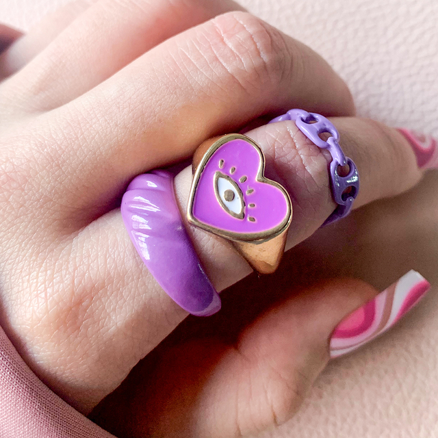 Zestaw pierścieni Vintage Multicolor z motywem owada i motyla, delikatne pierścionki w kształcie serca, wykonane z metalu w kolorze złotym - biżuteria estetyczna dla kobiet i dziewczyn - Wianko - 6