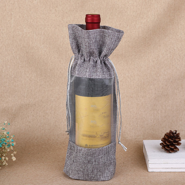 Opakowanie na butelki wina - 10 sztuk naturalnej jutowej pościeli - torby prezentowe ślubne z sznurkiem - przechowywanie w oknie - woreczki organzowe - własne logo - Wianko - 14