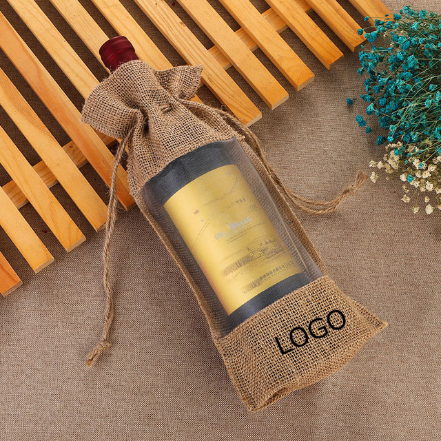 Opakowanie na butelki wina - 10 sztuk naturalnej jutowej pościeli - torby prezentowe ślubne z sznurkiem - przechowywanie w oknie - woreczki organzowe - własne logo - Wianko - 2