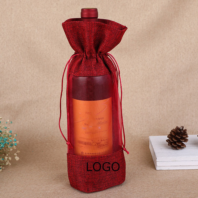 Opakowanie na butelki wina - 10 sztuk naturalnej jutowej pościeli - torby prezentowe ślubne z sznurkiem - przechowywanie w oknie - woreczki organzowe - własne logo - Wianko - 11