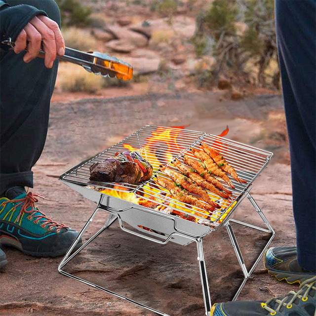 Składany przenośny grill ze stali nierdzewnej - akcesoria do grillowania w domu, parku, na campingu, pikniku - non-stick narzędzia do grillowania - Wianko - 13