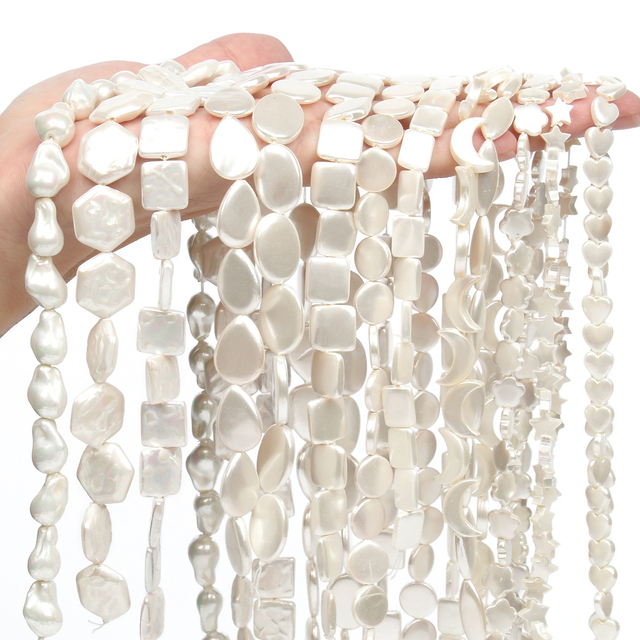Białe perły koralikowe do biżuterii DIY - gwiazdki, serca, kwiatki, krople, kwadraty - luźne koraliki 15'' - Wianko - 5