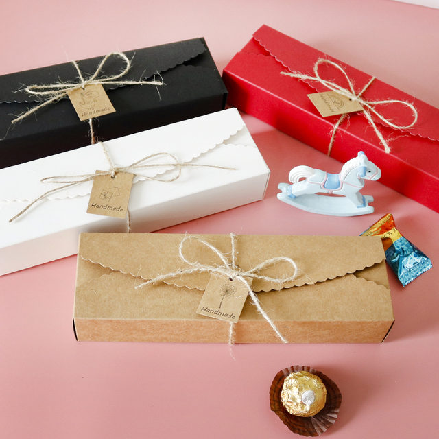 Pudełka na prezenty - 10 sztuk, 4 kolory, prostokątne, papier pakowy, biały, czarny, czerwony, czekoladowy - idealne do pakowania słodyczy, deserów i makaroników - Party Treat Box - Wianko - 5