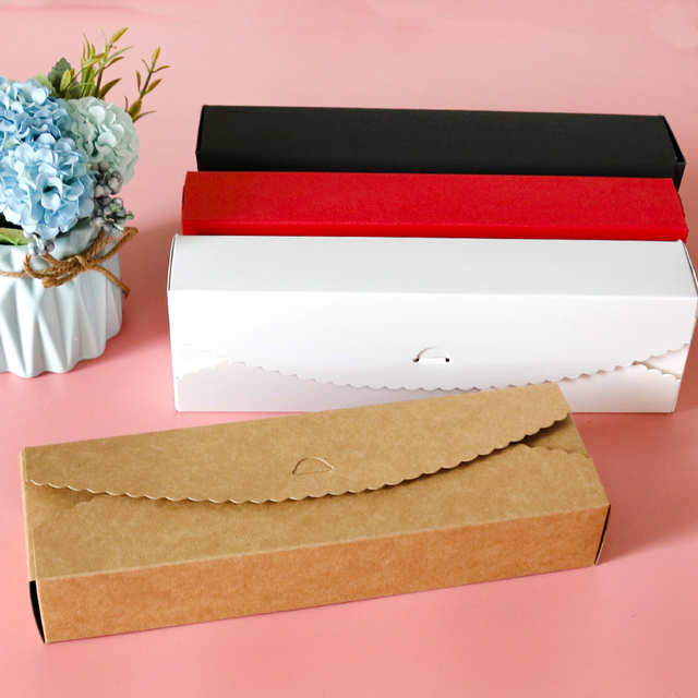 Pudełka na prezenty - 10 sztuk, 4 kolory, prostokątne, papier pakowy, biały, czarny, czerwony, czekoladowy - idealne do pakowania słodyczy, deserów i makaroników - Party Treat Box - Wianko - 1
