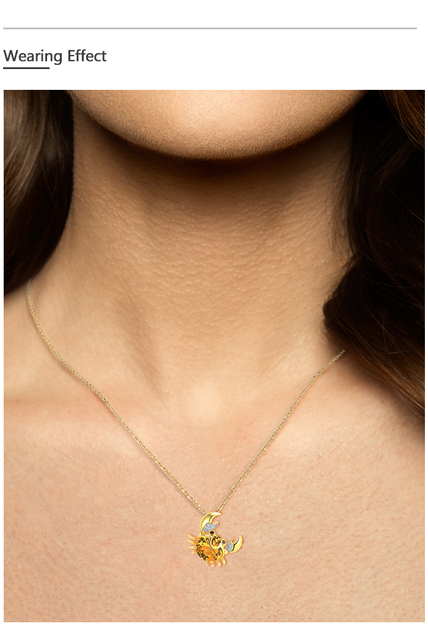 Czysty wisiorek z żółtymi musującymi kamieniami granatowymi i białym kryształem CZ, wykonany z czystego srebra 925, w kształcie kraba - piękna biżuteria dla kobiet - Wianko - 4