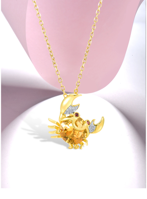 Czysty wisiorek z żółtymi musującymi kamieniami granatowymi i białym kryształem CZ, wykonany z czystego srebra 925, w kształcie kraba - piękna biżuteria dla kobiet - Wianko - 2