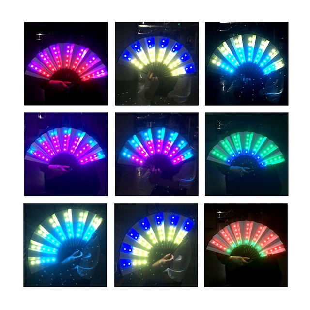 Świecący składany wentylator z kolorowymi diodami LED - idealny do imprez i tańca - Wianko - 1