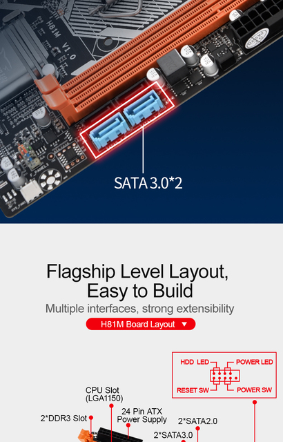 Płyta główna JINGSHA H81M LGA 1150 Intel H81 SATA3.0 SATA2.0 USB 3.0 DDR3 dla procesorów i7/i5/i3 - Wianko - 6